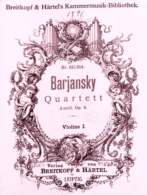 Adolf Barjansky Streichquartett op. 8 - Titelseite