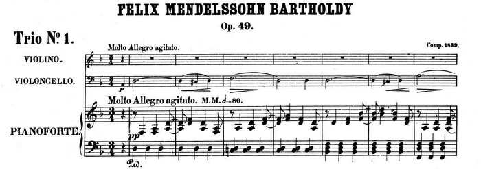 Felix Mendelssohn Bartholdy Klaviertrio op. 49, Beginn